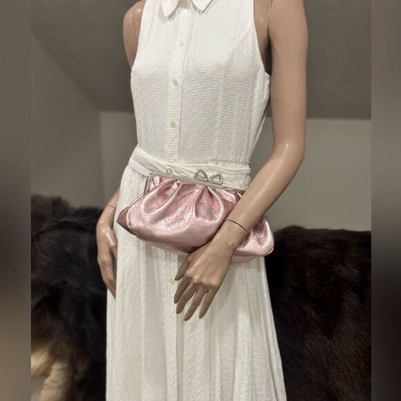 Pearlescent Pink Lambskin Handmade “Bow” Shaped Kisslock Slouchy Bag, Multi Use - Picture 9 of 16